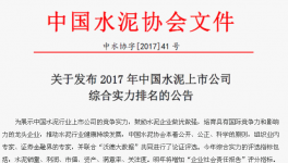 中国水泥协会公布2017年水泥上市公司综合实力排名