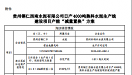 铜仁西南水泥有限公司日产4000吨熟料水泥生产线建设项目产能“减量置换”公示