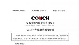 海螺水泥2018年业绩预增100% 或达300亿元