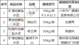 这一地区水泥产品抽检 四组产品不合格(名单)