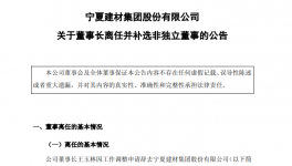 宁夏建材多位高管变动！董事长王玉林因工作调整离任！